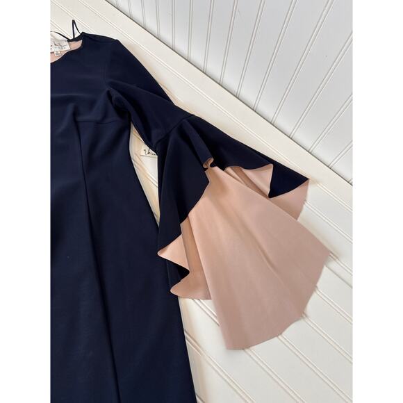 NWT Nicole Miller Mini Sheath Dress Navy Blue & Pink Bell Sleeve Career Size 8 - Picture 6 of 9